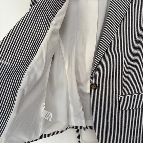 Ann Taylor Striped Blazer Jacket Blue White Nautical Size 8 - Picture 7 of 10